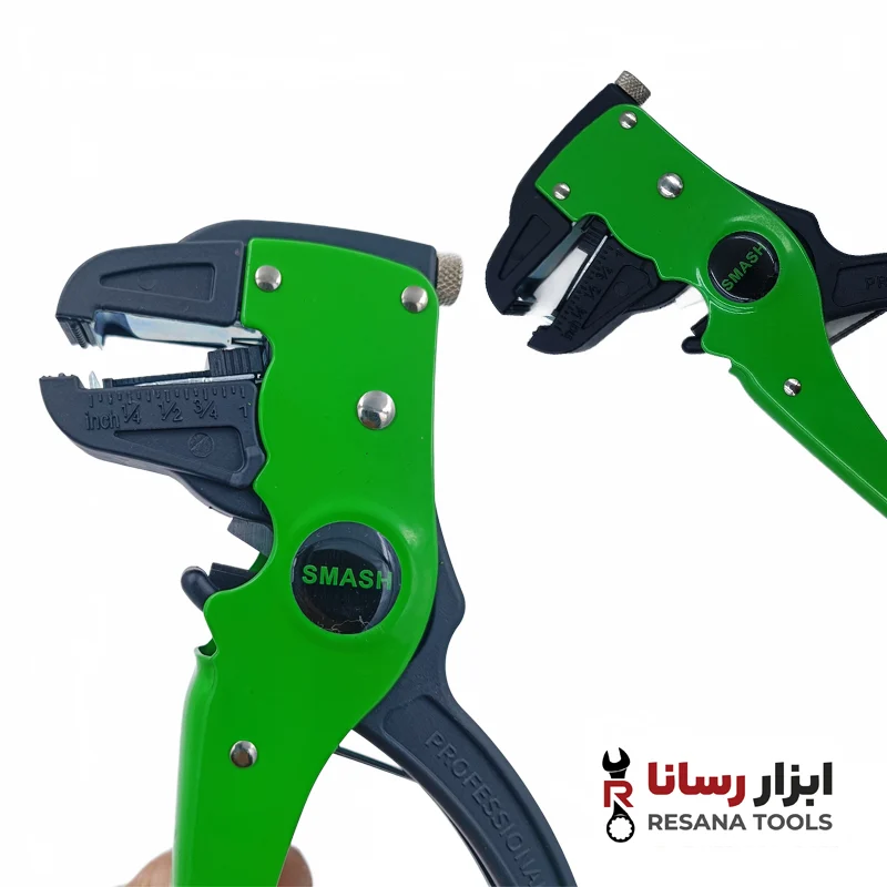 نمای نزدیک فک کلاغی، پیچ تنظیم فشار و تیغه‌های سیم لخت کن SMASH ST-1119